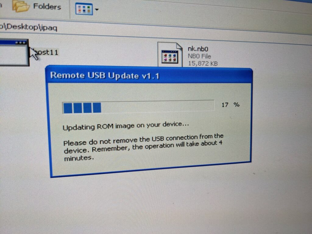 Windows XP progress bar showing remote USB update 
