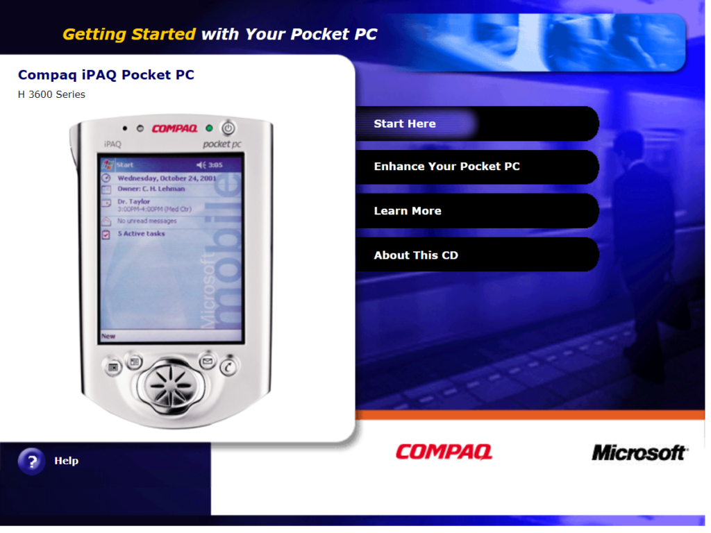 Screenshot of the Pocket PC upgrade installation menu featuring a picture of the pocket pc